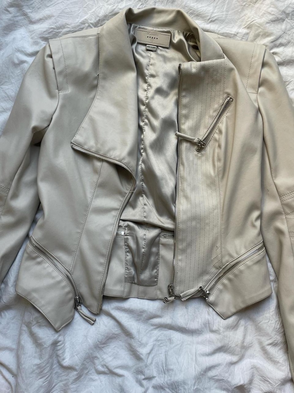 Blank NYC Light Beige Faux Leather Moto Jacket
